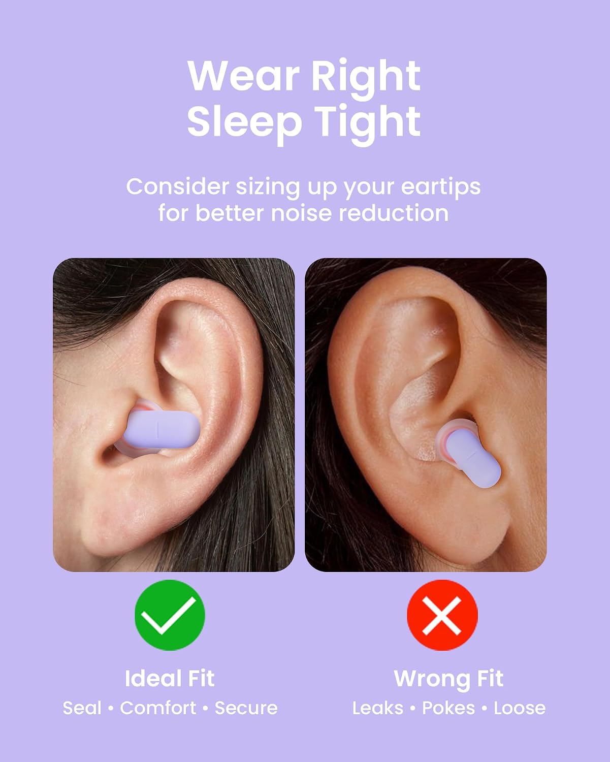 Ear Plugs for Sleeping Comfortable Mid Noise Cancelling Earplugs | All-night Wear without Ear Pain for Side Sleeper Patent Qufits Eartips 23dB Reusable Earplugs for Sleep, Travel - Black