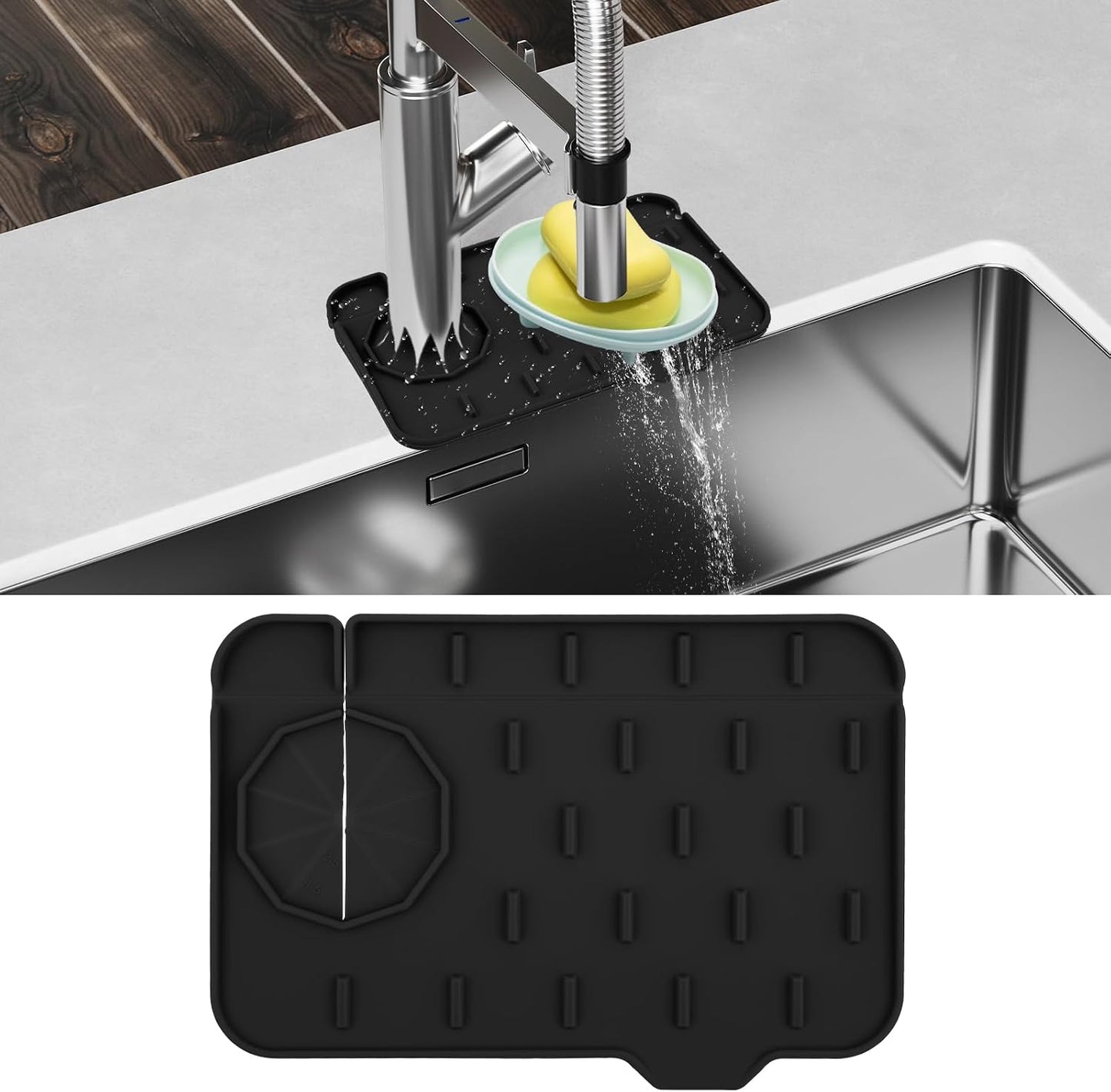 Dimeho Sink Faucet Splash Guard Mat Silicone Soap Dish Pad Faucet Handle Drip Catch Sponge Holder Sink Protector Trays for Bathroom Kitchen Countertop Gadgets Accessories