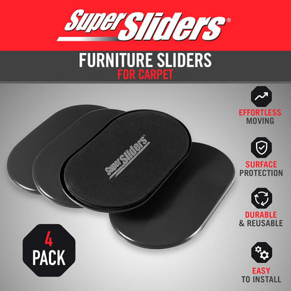 Super Sliders 5-3/4" x 9-1/2" XL Oval Reusable Furniture Sliders for Carpet, Anti-Slip Protective Furniture Moving Pads for Beds, Sofas, Dressers, Set of 4, Brown
