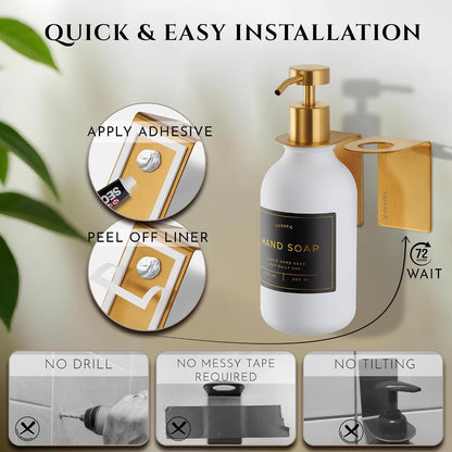 Shower Shampoo Dispenser Wall Mounted – 3 Refillable 16.9 oz Clear Bottles with Stainless Steel Pumps & No-Drill Adhesive Holders – Soap Dispenser Set for Bathroom (3 X Clear/Silver)