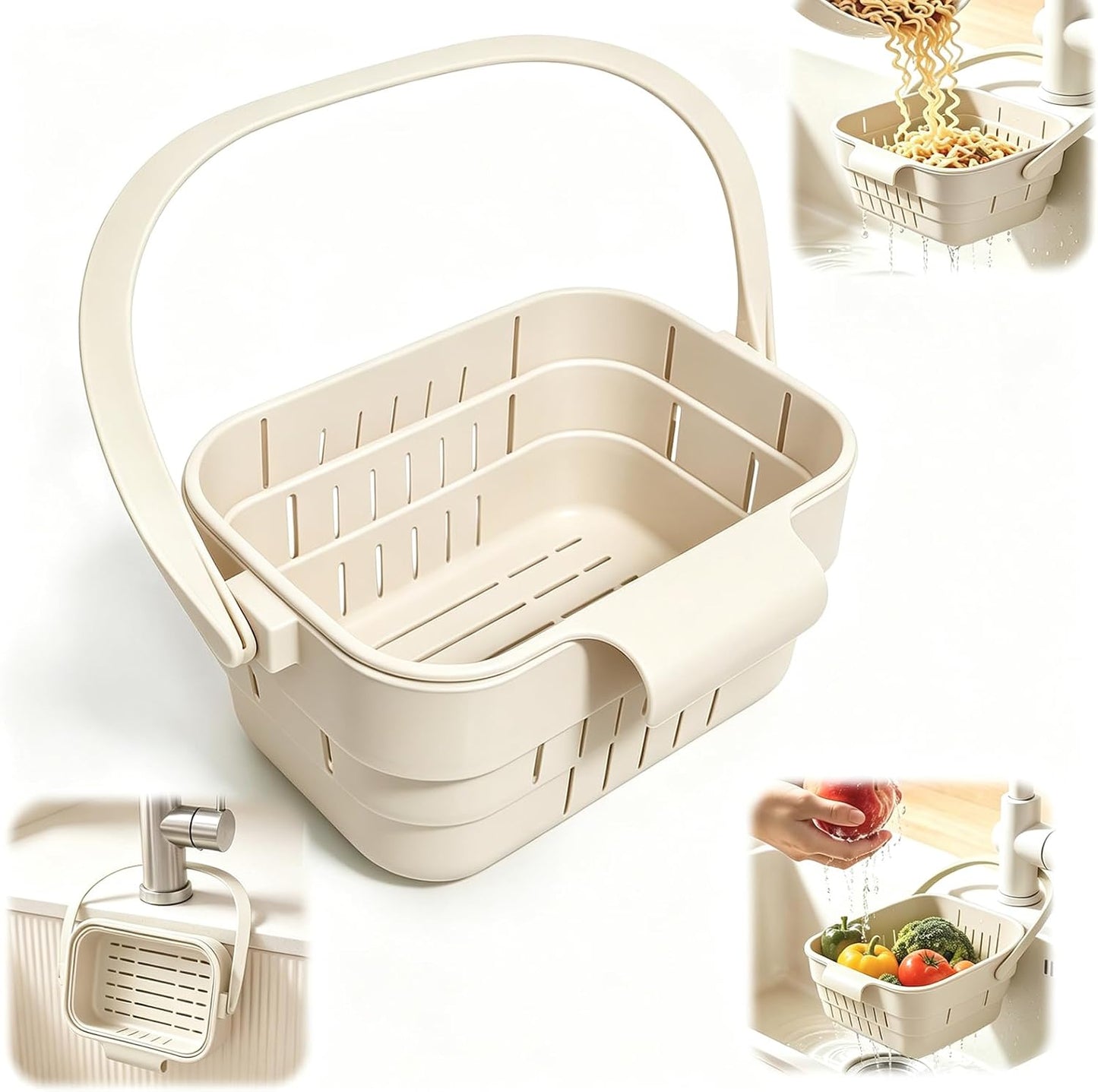 Foldable Hanging Sink Drain Basket, Hanging Sink Basket (Green) | No-Drill Foldable Design Saves Sink Space with Fast Drainage for Food Scraps, Sponge Storage, Fruit Rinsing and Kitchen Use