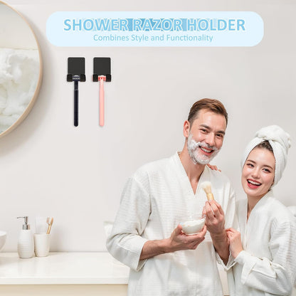VIS'V Shower Wall Adhesive Razor Holder for His and Hers, Black, 2 Pcs | Metal Material, Compact Design, Peel and Stick, Fit for Smooth Flat Surfaces
