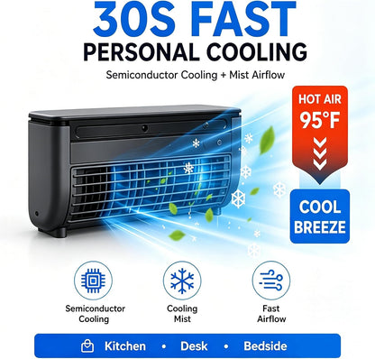Portable Wireless Wall Air Conditioner Fan, Table & Wall Mounted Cooling Mist Fan with 3 Modes, Semiconductor Rechargeable AC Fan with Remote for Kitchen Office Indoor