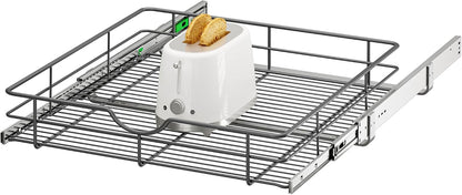 2 Tier Pull Out Cabinet Organizer - 20" W x 22" D Soft Close Slide Out Shelves with Shelf Liners - Pullout Drawers for Kitchen Cabinets, Pantry, Bathroom, Heavy Duty Steel Wire Baskets