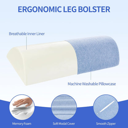 Knee Pillow for Back Sleeping, Gel Memory Foam Leg Pillow for Back Pain, Under Leg Support for Sleeping, Half Moon Bolster Pillow