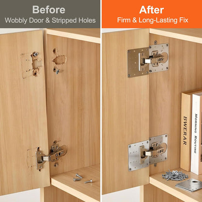 20PCS Upgraded Cabinet Hinge Repair Plate Kit, Stainless Steel Door Hinge Mounting Plate, Large Cabinet Hinge Fix Board with Screws for Kitchen Cabinet, Cupboard Doors, Furniture Hinge Reinforcement