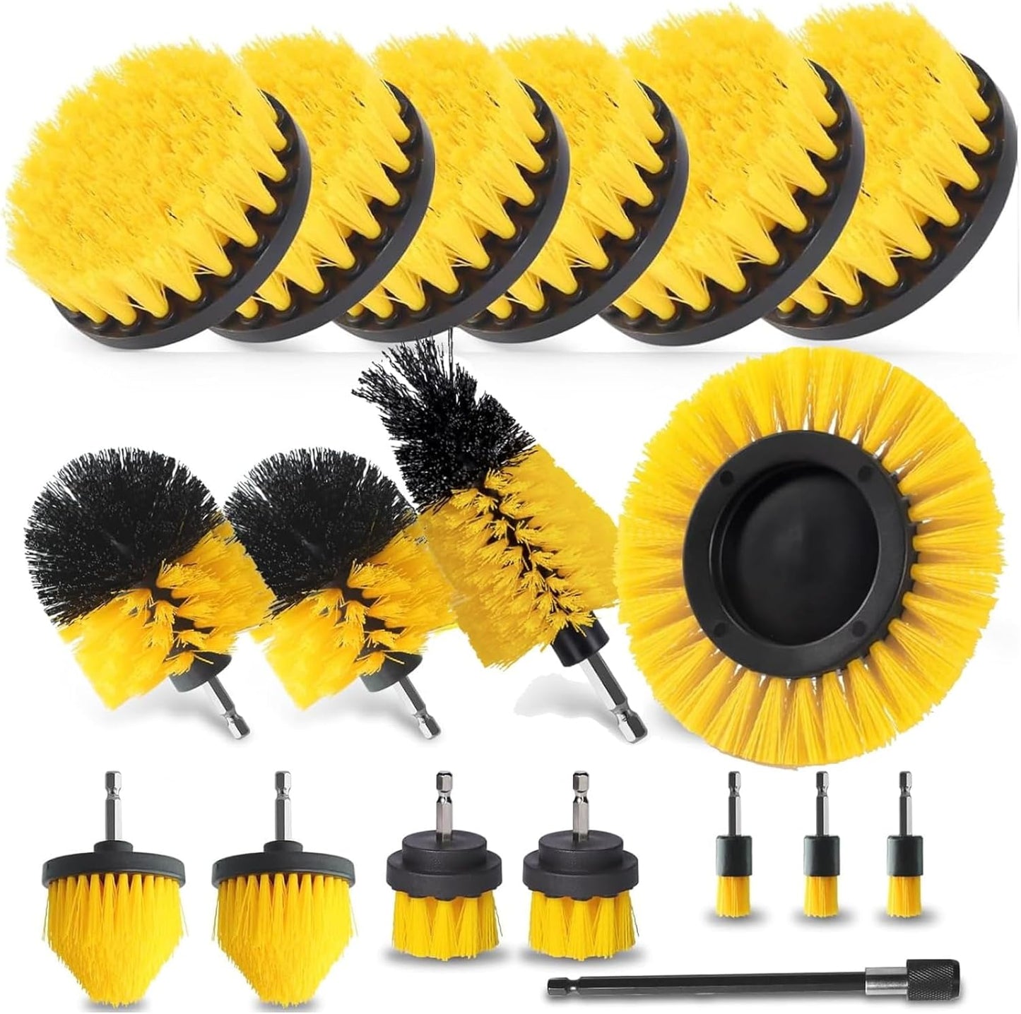 18 Pcs Drill Brush Attachments Set,Power Cleaning Scrub Brushes with Extend Long Attachment,Grout Cleaner for Tile Floors,Car Detailing, Carpet, Tile Grout, Sinks (18)