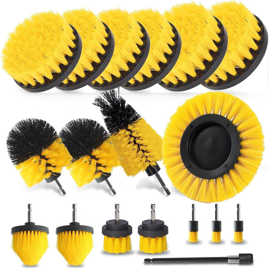 18 Pcs Drill Brush Attachments Set,Power Cleaning Scrub Brushes with Extend Long Attachment,Grout Cleaner for Tile Floors,Car Detailing, Carpet, Tile Grout, Sinks (18)