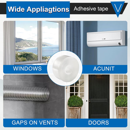 Window Weather Sealing Tape 2 Inch x 33 FT Weather Stripping Residue-Free Clear Window Draft Isolation Sealing Film Caulk Tape for Doors and Shower Glass Gaps Bathroom