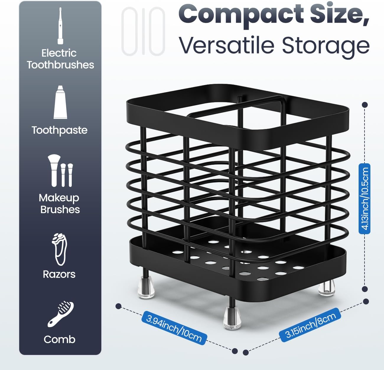 Luxspire Toothbrush Holders for Bathroom, Stainless Steel, 6 Slots, Black | Toothbrush Holders With Drainage, For Bathroom Countertop & Kitchen Sink, Bathroom Accessories
