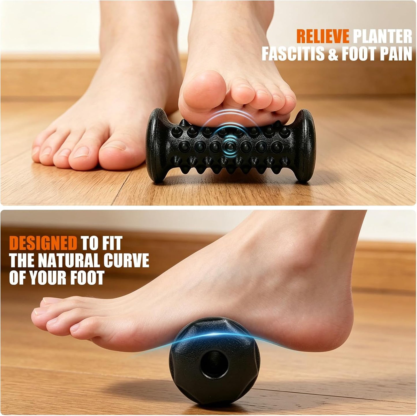 Foot Massager Roller for Plantar Fasciitis, Arch Heel Pain Relief | Portable reflexology Deep tissue massage tool for feet and calf, travel, home and office use
