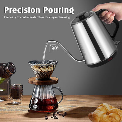Gooseneck Electric Kettle,Ulcreigo Electric Kettle Temperature Control Tea Kettles for Boiling Water with 5 Variable Presets,Hot Water Boiler Heater for Coffee,304 Stainless Steel Black Color