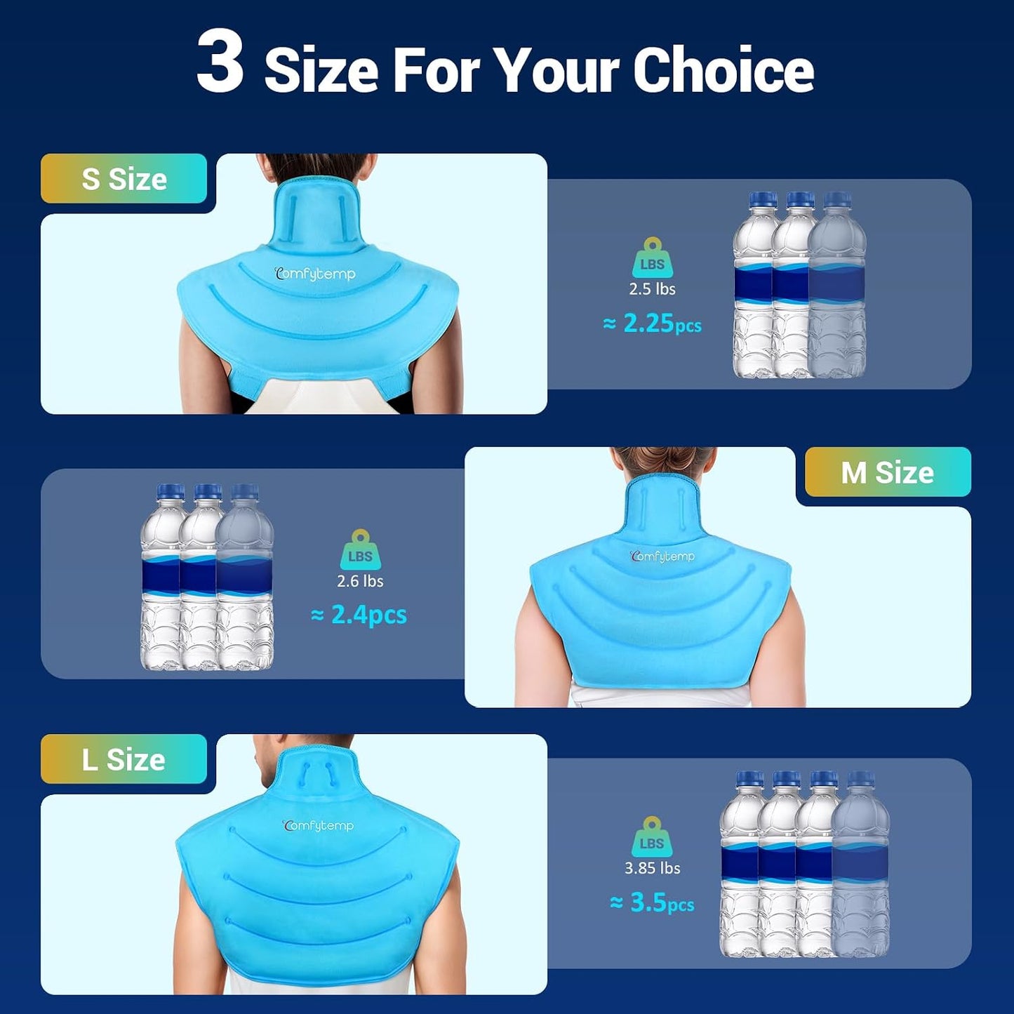 Comfytemp Large Ice Pack for Neck Shoulders Upper Back Pain Relief with Straps, Reusable Gel Ice Wrap Hot Cold Compress Therapy Recovery for Upper Back, Cervical Injuries, Rotator Cuff (Large, Blue)