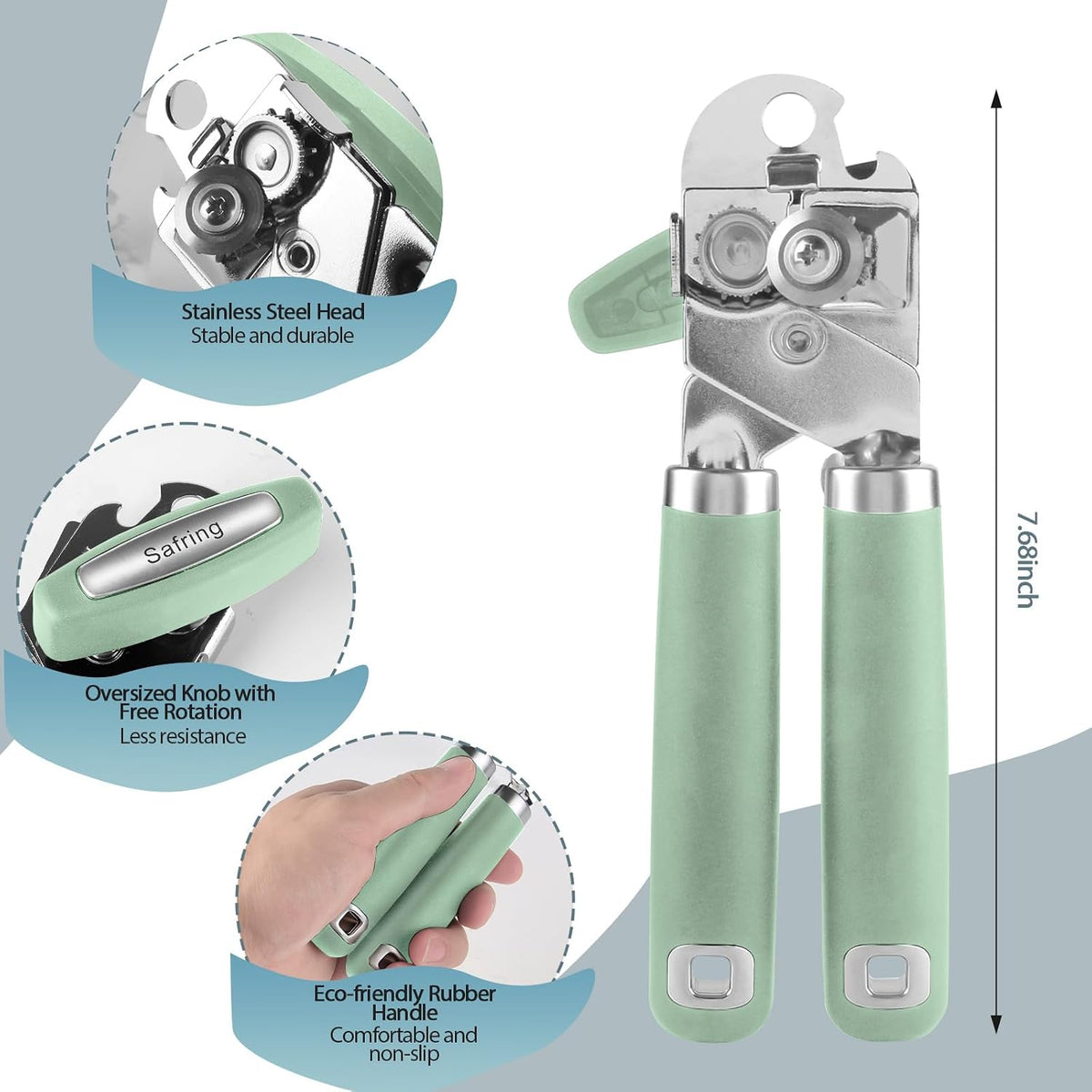Safring Can Opener Manual, Heavy Duty Handheld Strong Can Opener with Soft Touch Handle, Sharp Blade Smooth Edge, Can Openers with Multifunctional Bottle Opener, Black