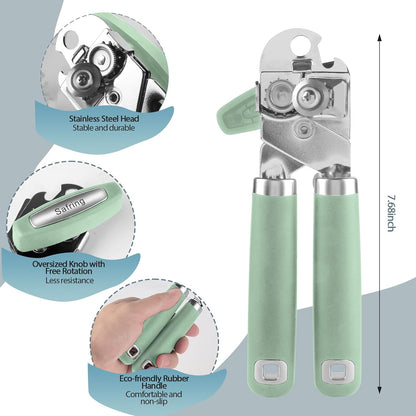 Safring Can Opener Manual, Heavy Duty Handheld Strong Can Opener with Soft Touch Handle, Sharp Blade Smooth Edge, Can Openers with Multifunctional Bottle Opener, Black