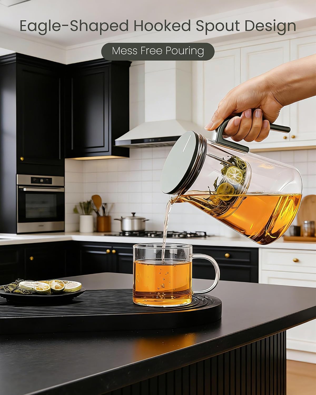 ZENS Magnetic Glass Infuser Teapot for Loose Tea, 27oz Walnut Wood Handle | Magic Teapot with Infuser, Echanted Tea Maker, Mess-Free Loose Leaf Tea Diffusers for Tea lover Gifts