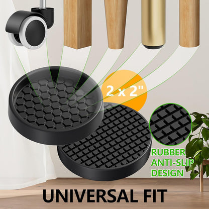 Non Slip Furniture Pads for Hardwood Floors - 12PCS 2" Caster Cups, Round | Furniture Stoppers to Prevent Sliding, Anti Slip Furniture Coasters Cup, Floor Protectors for Furniture Bed Couch Chair,Black
