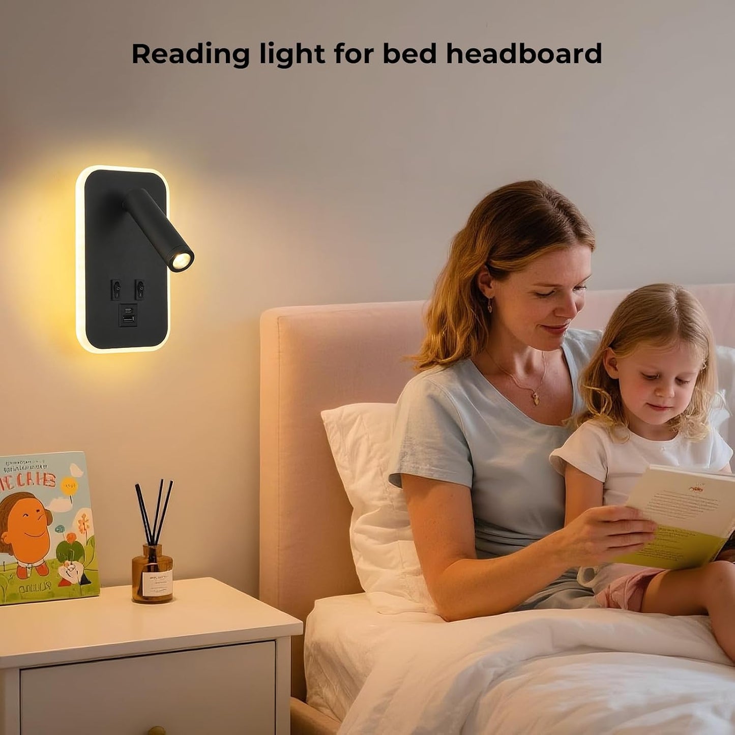 Wall Sconce Plug in with Wall Mounted Reading Lights,Modern Wall Lamp for Bedroom with Charging Station USB C+A Ports,Headboard Bedside Lamps with 3W+9W Night Light,3 Color Temperature