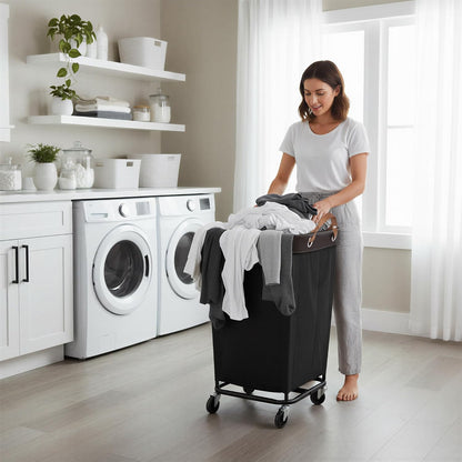StorageWorks 160L Laundry Basket with Wheels, Rolling Hampers for Clothing | Beige Laundry Basket with Wheels, Metal Frame & Handles, Rolling Hamper for Bedroom, Bathroom, Dorm, Hotel