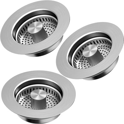 TGOSOMT Kitchen Sink Drain Strainer Stopper, Anti-Clog & Quick Drain | 3-IN-1 Design, Stainless Steel 304, Removable Strainer Basket, Corrosion & Scratch Resistant, Fits US Standard 3-1/2" Drain
