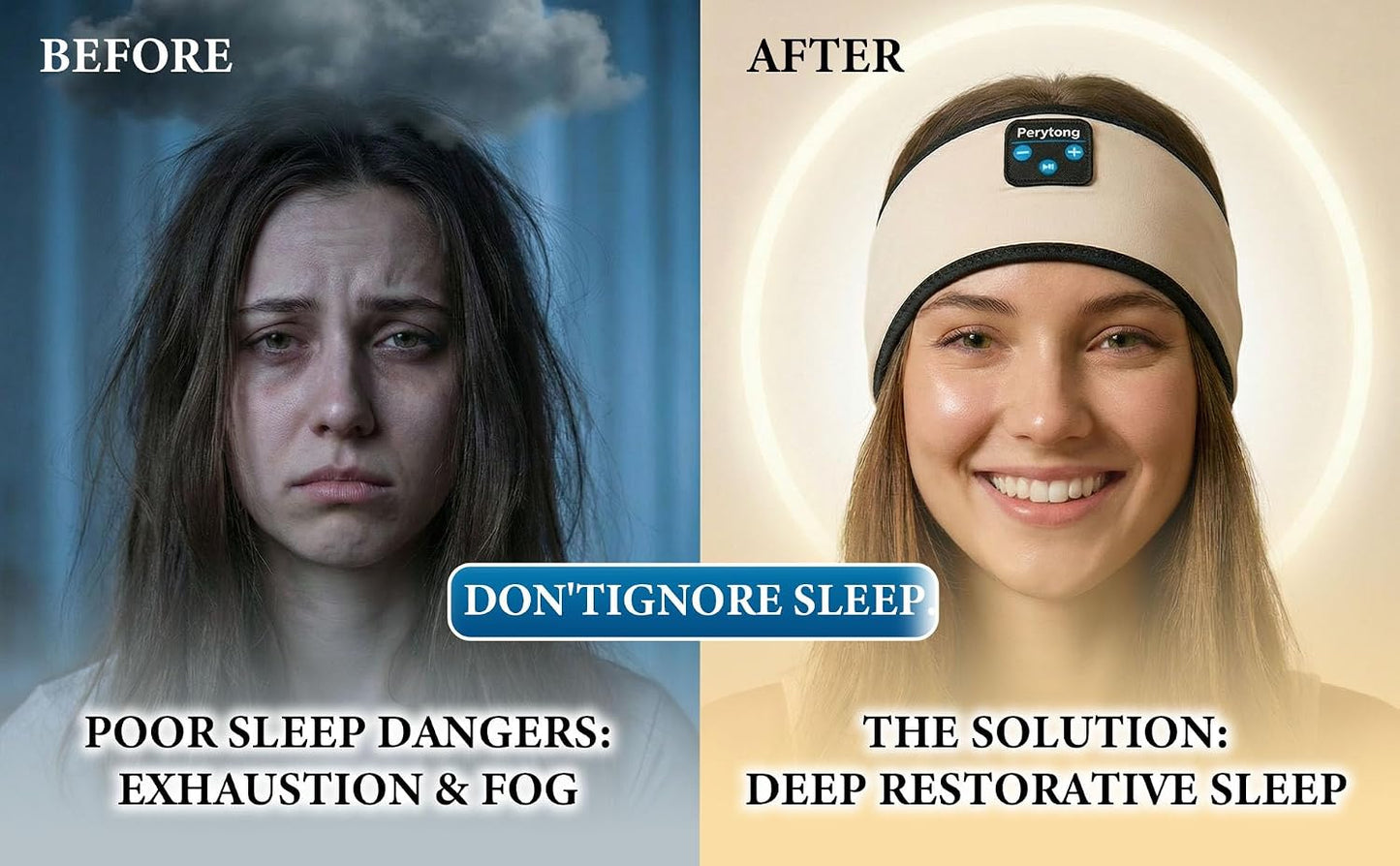 Perytong Sleep Headphones Bluetooth 5.4 Headband, Wireless Sleep Headphones with Ultra-Thin HD Stereo Speakers for Side Sleepers, Soft & Sweat Resistant Sport Headband for Yoga Travel Workout