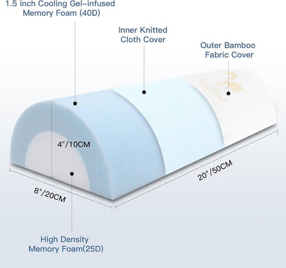 2Pcs Half Moon Bolster for Head, Knees,Ankle Support, Leg Elevation Cushion - Back, Lumbar, Neck Pain Relief,Semi Roll Gel Foam Pillow for Back and Side Sleepers -Chair Seat Pillow