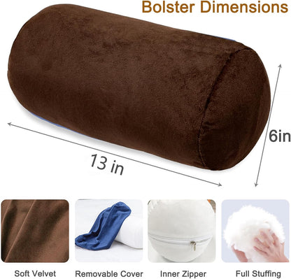 1 MIDDLE ONE Round Cylinder Bolster Pillow with Removable Cooling Cover, Tube Roll Cervical Pillow for Head, Neck, Back and Legs Support, 13"x 6", Grey
