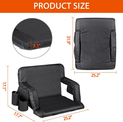 LEMY 20.5"/ 25" Wide Adjustable Stadium Seat for Bleachers Portable Water Resistant Stadium Chair with Back/Arms/Cushion for Outdoor or Indoor