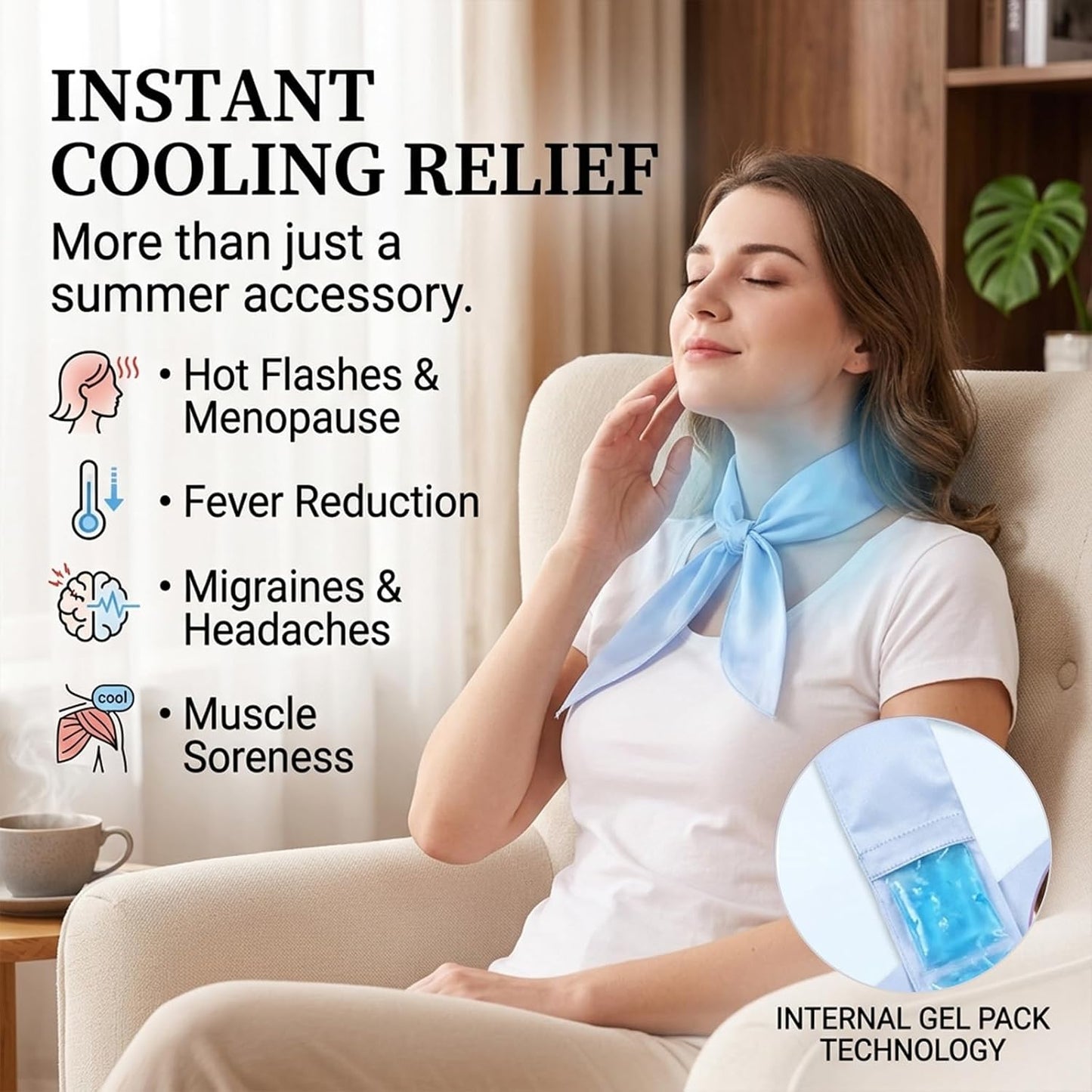 Cooling Towel with Soft Gel Ice Pack Inserts |Gel Ice Packs Reusable - Multi Purpose Compression Wrap - Neck, Legs, Arms, Shoulders - Ideal for Post Surgery, Migraines, Hiking and Injuries (Blue)