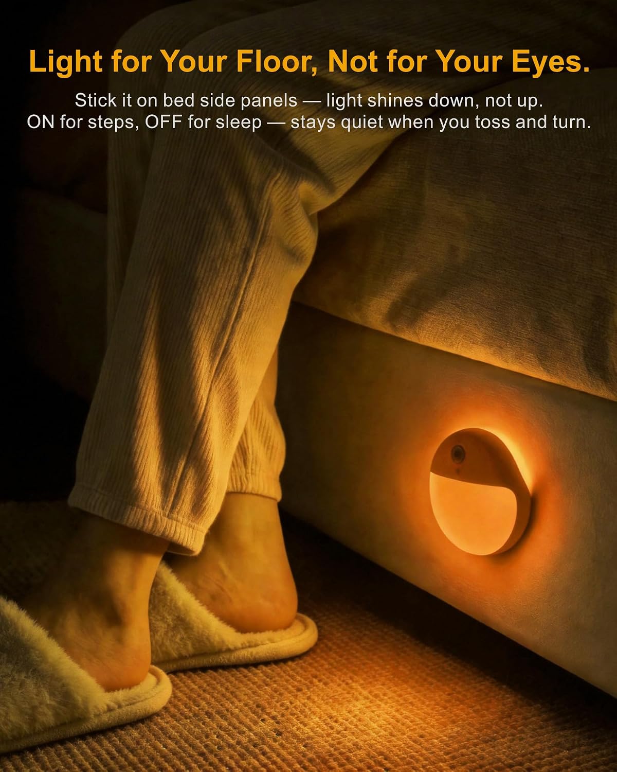 Small Motion Sensor Amber Night Light Battery Operated, Toilet Light | 2 Pack, 3 Modes, Dimmable 1-15lm, Dim Light Soft Glow, No Plug, Wireless Stick on Light for Bedroom, Sleep, Bathroom, Kids