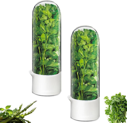 Herb Saver for Refrigerator - Herb Keeper & Cilantro Container for Fridge | Vegetable Preservation Storage Container for Cilantro, Basil, Asparagus | Extends Freshness Up to 2-3 Weeks