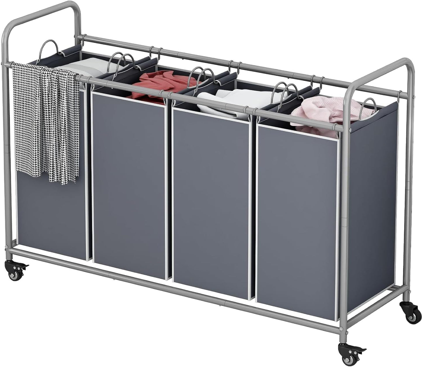 LINZINAR 3 Section Laundry Hamper, Black Laundry Basket 135L Laundry Sorter | Laundry Room Organization with Heavy Duty Rolling Lockable Wheels and Removable Bag, Bedroom Laundry Cart for Clothes Storage