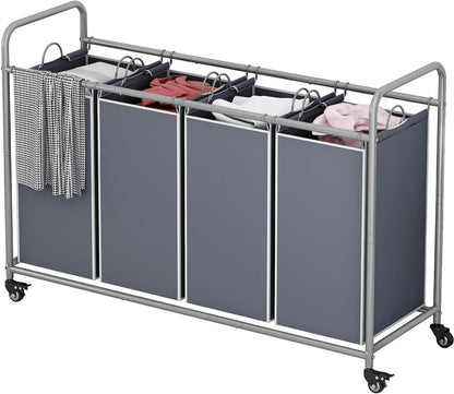 LINZINAR 3 Section Laundry Hamper, Black Laundry Basket 135L Laundry Sorter | Laundry Room Organization with Heavy Duty Rolling Lockable Wheels and Removable Bag, Bedroom Laundry Cart for Clothes Storage