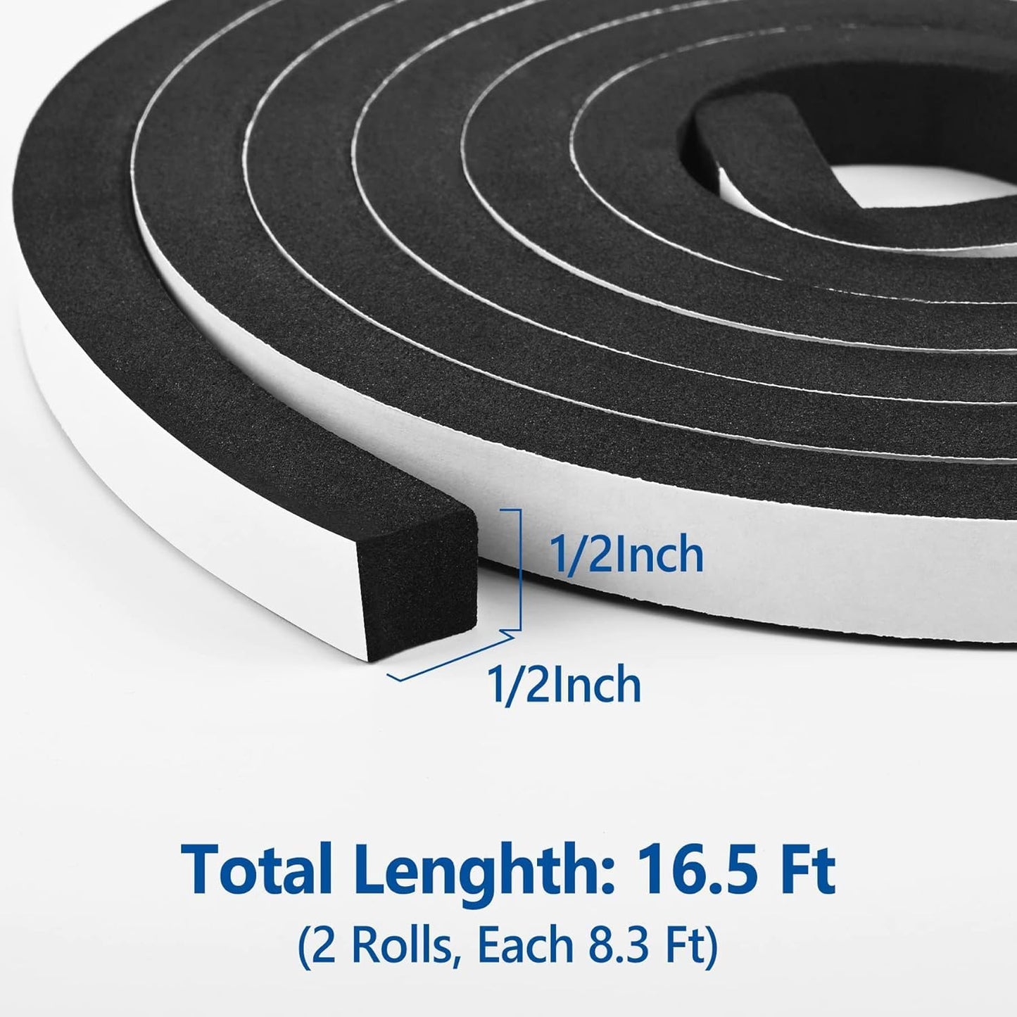 Kikerike Self Adhesive Foam Tape Weatherstrip 1/2In x 1/4In x 42Ft High Density Foam Insulation Strips Seal Weather Stripping with Strong Adhesive for Door and Window Sound Isolation Soundproofing