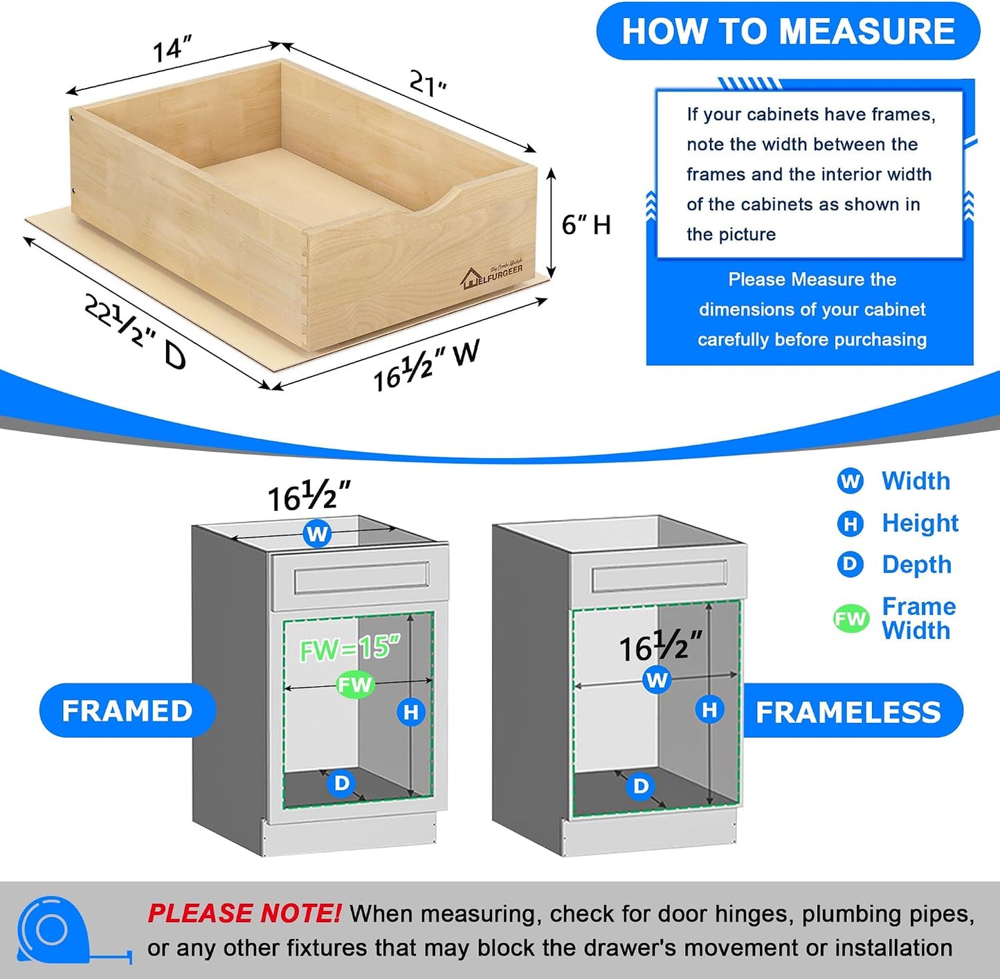WelFurGeer Premium Birchwood Pull-Out Cabinet Drawers, 26" W x 21" D Pull Out Cabinet Organizer, Heavy-Duty Cabinet Organizer with Easy Installation, Space-Saving Pullout Drawer for Home & Kitchen