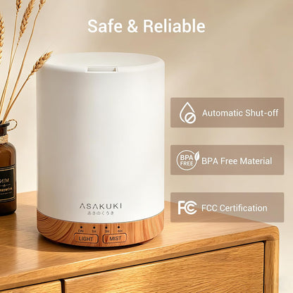 ASAKUKI Essential Oil Diffuser for Home 300 ml Quiet | Automatic Shut-Off, Aromatherapy Diffuser, 7 LED Lights for Living Room, Kitchen, Bedroom, Hotel - Light Brown