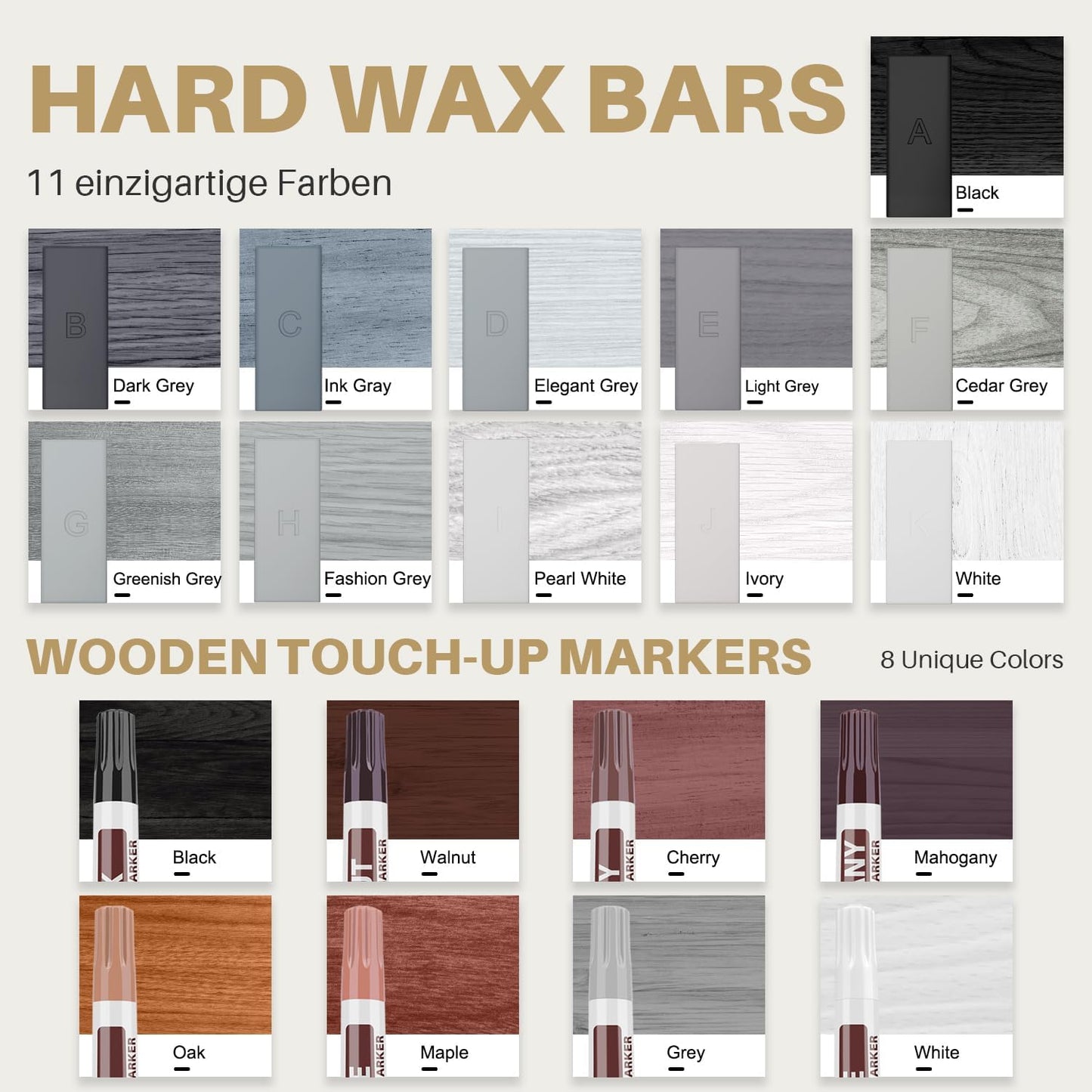 Laminate Vinyl Floor Repair Kit - Set of 22 Wood Floor Wax Furniture Touch Up Markers, Linoleum Repair Kit Cover Up Scratches, Cracks, Stains for Wooden Door, Floor, Table, Cabinet, Desks