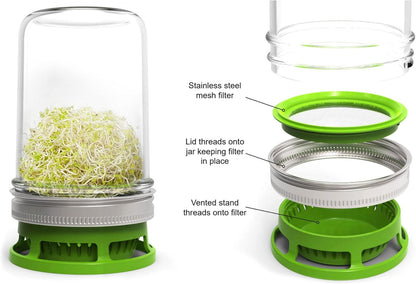 Jarware Herb Saver Lid for Wide Mouth Mason Jars, Green