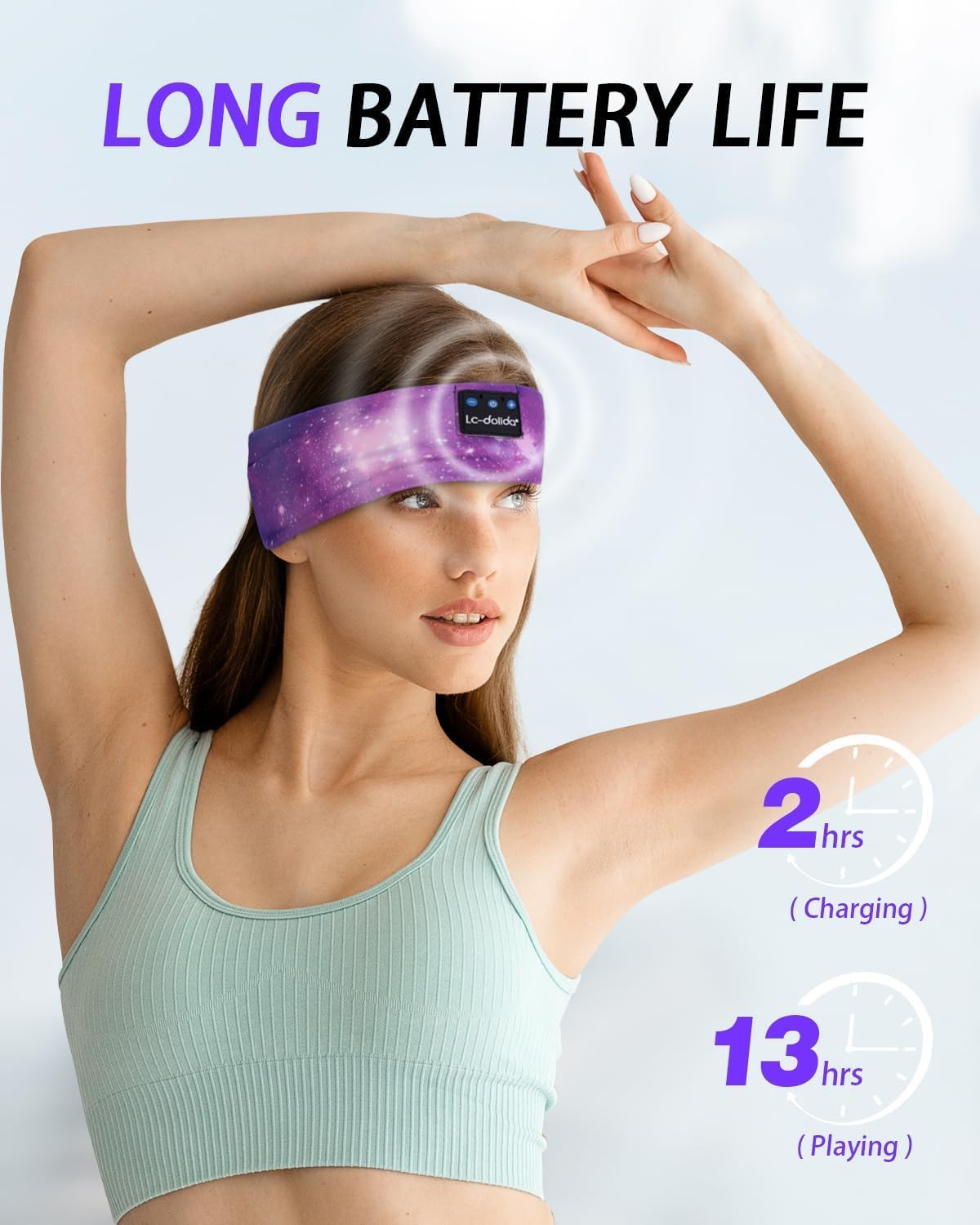LC-dolida Sleep Headphones Bluetooth 5.4, Headband Headphones Earphones Wireless, Sleep Mask for Gifts,Workout,Jogging,Yoga(Purple)
