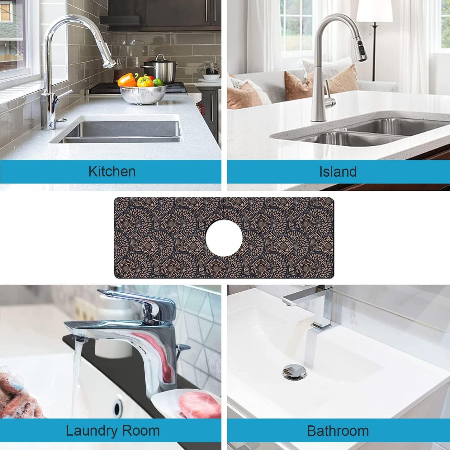 Kitchen Sink Splash Guard Faucet Mat Super Absorbent Fast Drying Mat Sink Gadgets Splash Guard Behind Faucet Drip Catcher for Kitchen (Pink Red Roses Floral, 23.5x5.5in)