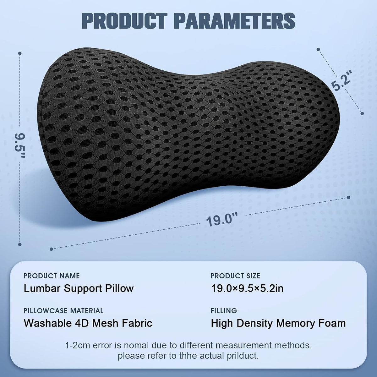 Lumbar Support Pillow,Ergonomic Memory Foam Lumbar Pillow for Chairs Black