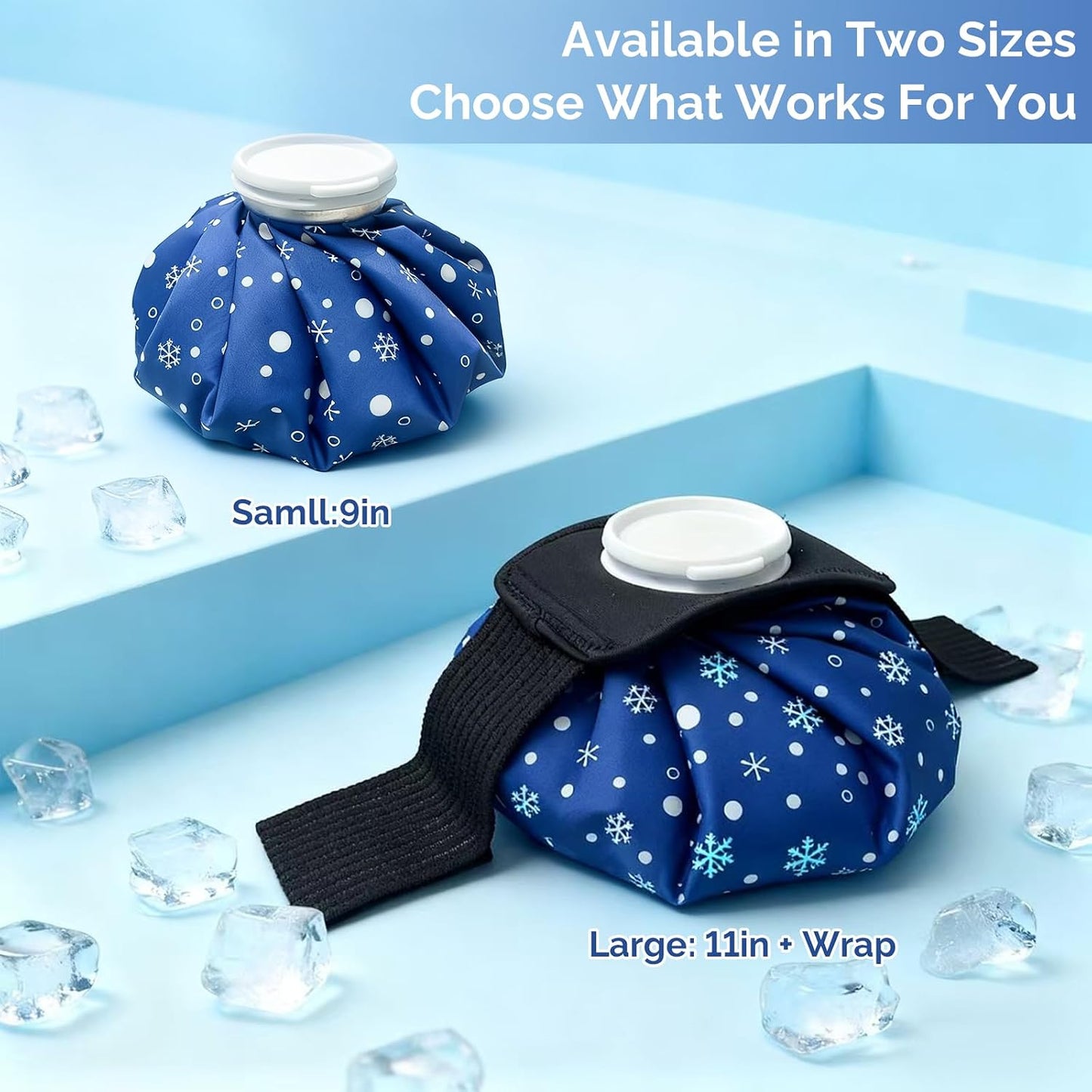 Reusable Ice Pack for Injuries, 11 Inch Ice Bag with Wrap, Snowflake Design Hot & Cold Therapy Pack, Leak-Proof Cold Bag for Muscle, Joint Pain & Swelling, First Aid, Sports & Home Use