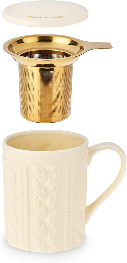 Pinky Up Annette Ceramic Tea Cup with Infuser and Lid, Travel Mug for Loose Leaf Teas, Home Office, Camping, Picnic Party, 12 oz, Set of 1, Honeycomb