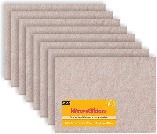Felt Furniture Pads Self-Adhesive for Hardwood Floors, 8pcs 8" x 6" x 1/5" Cuttable Furniture Pads Square Furniture Movers, Floor Protector Cut into Any Shape, Beige