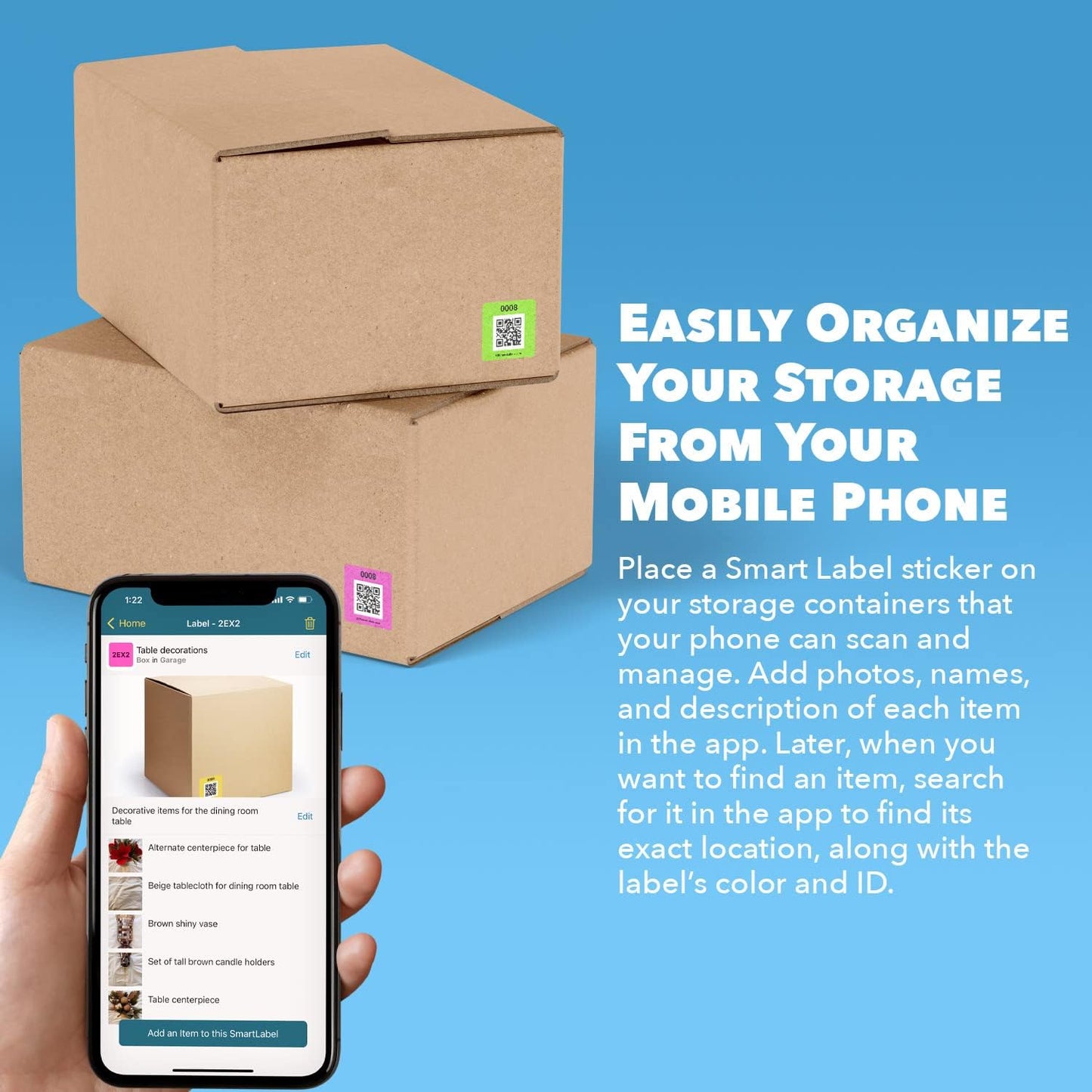 QR Code Stickers with AI Photo Analysis App - Auto-Creates Item Descriptions - No Typing - Made in USA - QR Code Labels for Storage & Inventory Tracking, Organization & Moving, Pack of 48