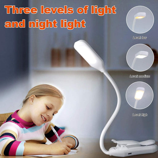 Rechargeable Book Light, Clip On Reading Light with Flexible Neck and Touch Button, Portable LED Reading Lamp for Bed, Night Reading, Travel, Study, Books and Magazines