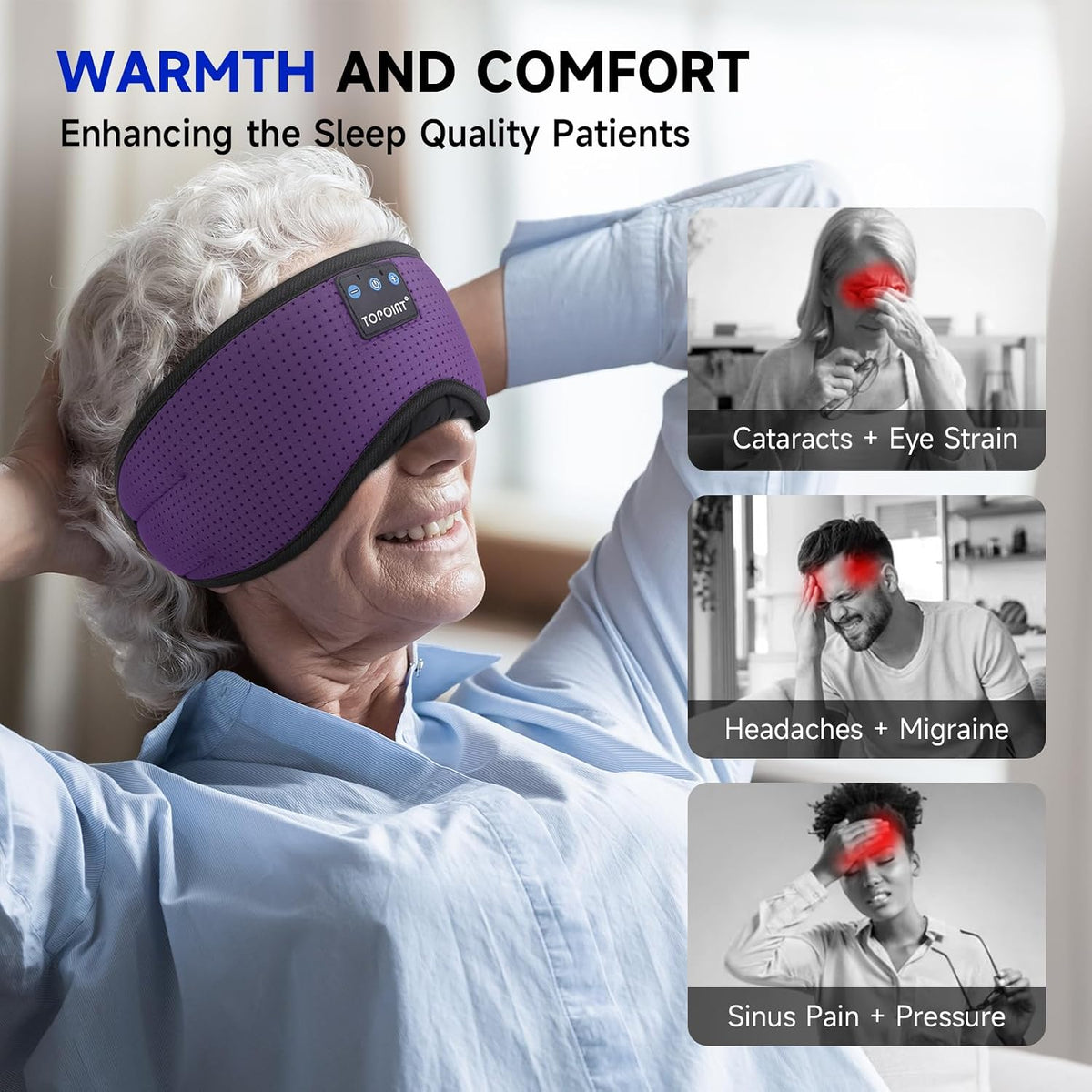 TOPOINT Sleep Mask Headphones Bluetooth Wireless 5.4, Breathable Cotton Eye Mask for Sleeping Side Sleepers Travel Music Headsets with Microphone Handsfree Men Women