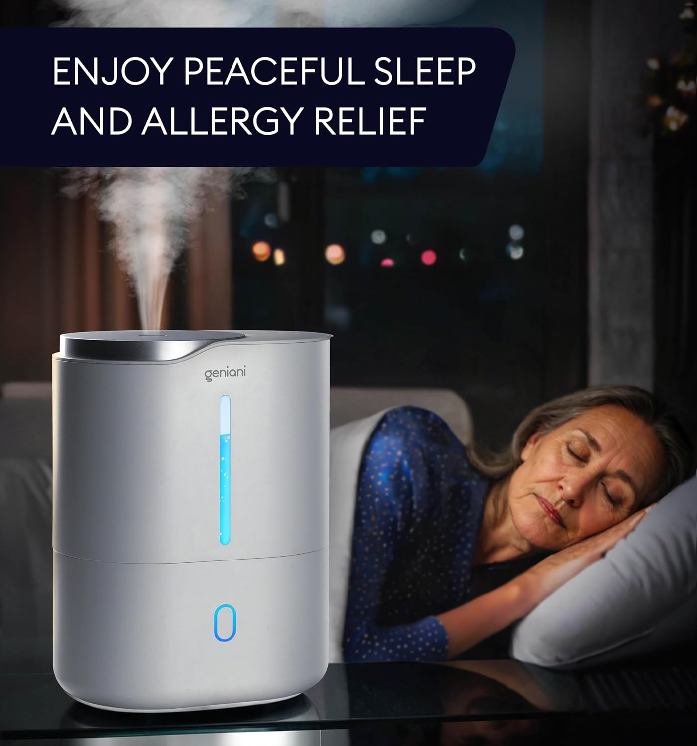 GENIANI Cool Mist Air Humidifiers for Bedroom, Plants, and Large Rooms - Quiet Humidifiers for Baby Room with Auto Shut Off & Night Light (3.9L, White)