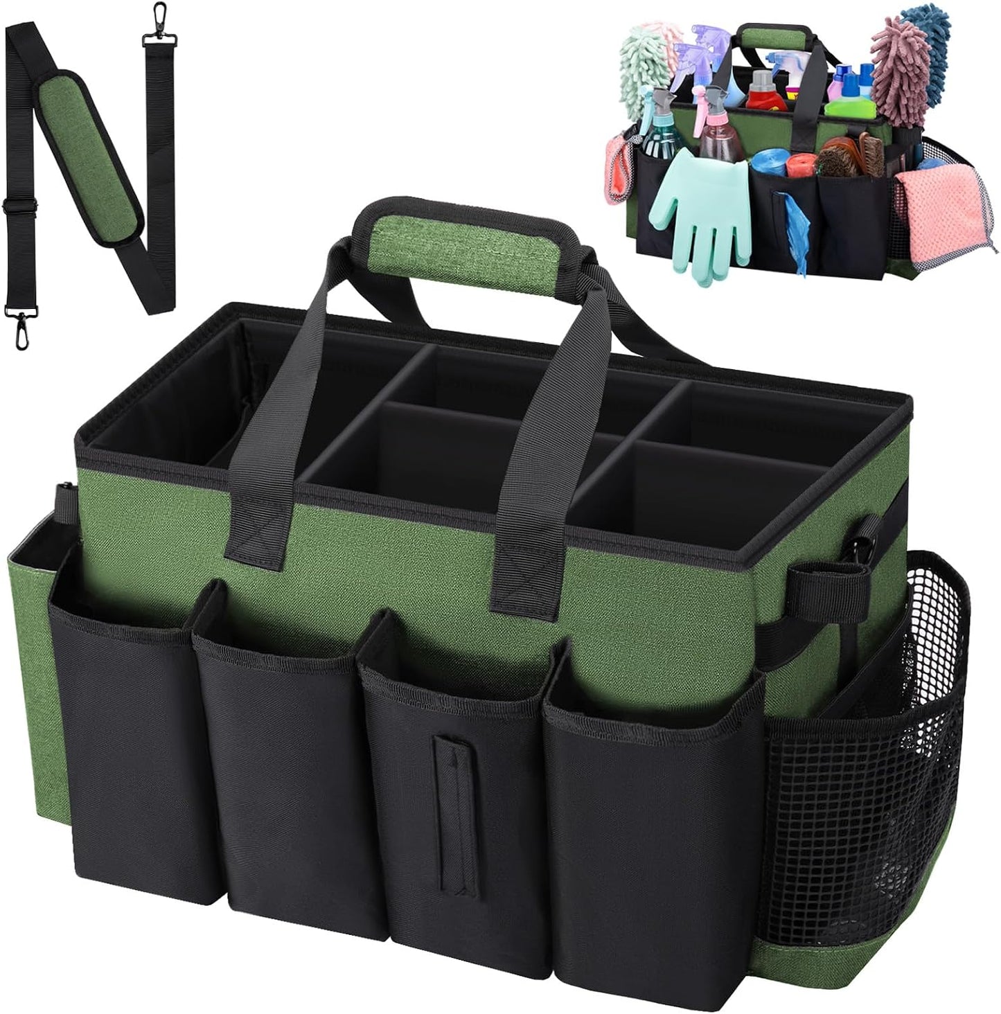 Wearable Large Cleaning Caddy Bag for Housekeepers (Black&Gray) | Cleaning Supplies Organizer with Adjustable Shoulder, Waist & Handle Straps, Detailing Bag for Kitchen Supplies