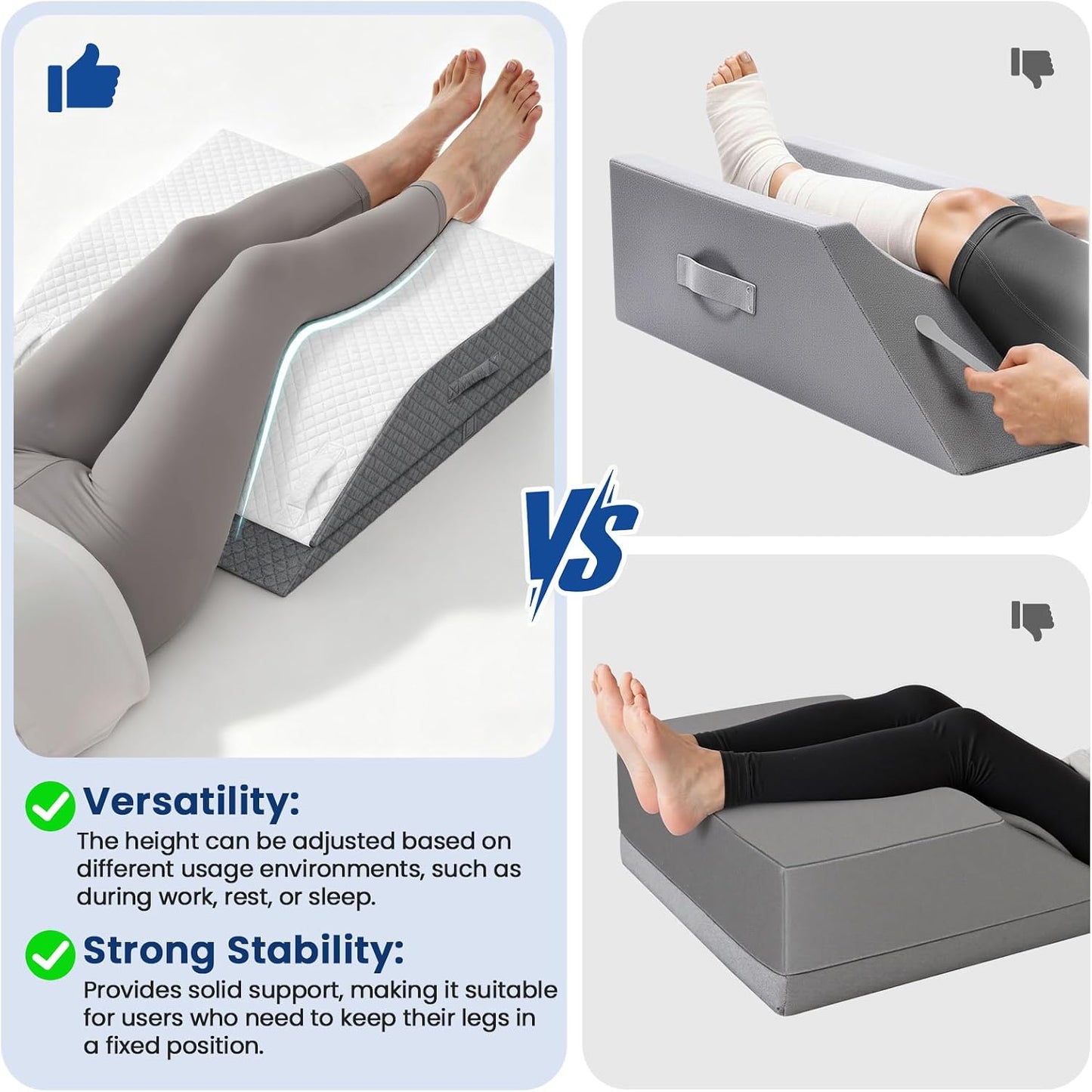 Elevation Pillows for Leg After Surgery, Memory Foam Adjustable Wedge Pillow for Injury or Rest, Ankle Pillow for Sleeping Blood Circulation Grey/Double Leg